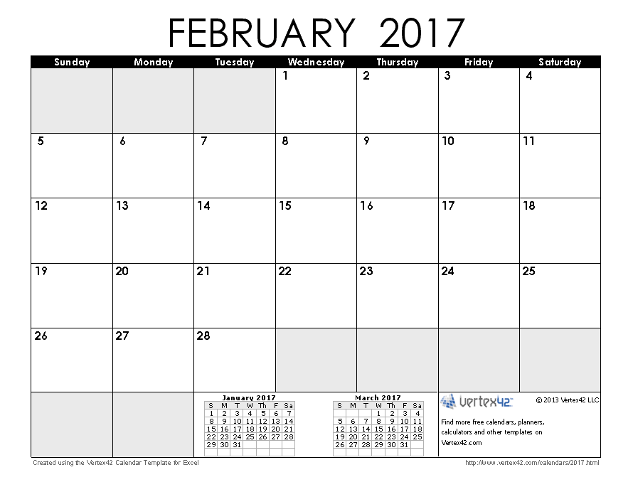 February 2017 Calendar Cute February 2017 Calendar Cute