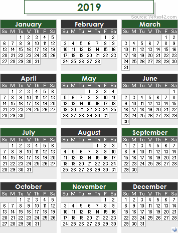 2019 Calendar
