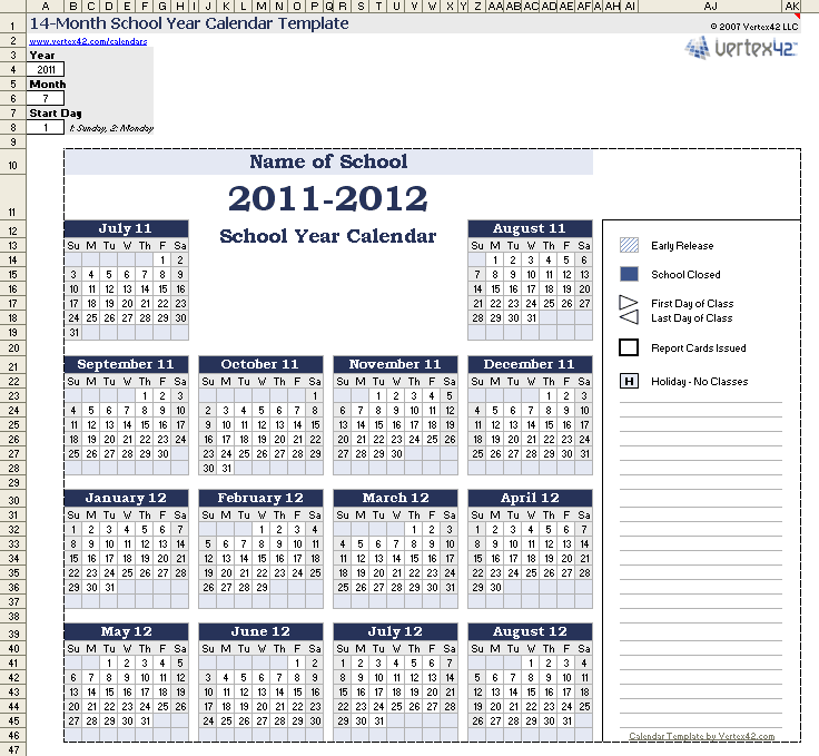 yearly calendar template. School Calendar Template